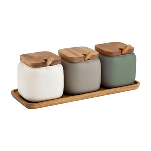 Beautiful Ceramic Storage Jars With Wooden Lids <b>Tea</b> <b>Sugar</b> <b>Coffee</b> Airtight Kitchen <b>Containers</b> Minimalist Design Moisture Proof - Product Image 3