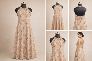 Boho Floral Hand Block Print Dress Sleeveless Ruffle Neck A Line Cotton Maxi Gown Women Casual Summer Handmade Outfit Piece - Product Image 4