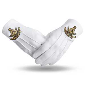 Gants en coton blanc avec emblème maçonnique, longueur au poignet - Product Image 1