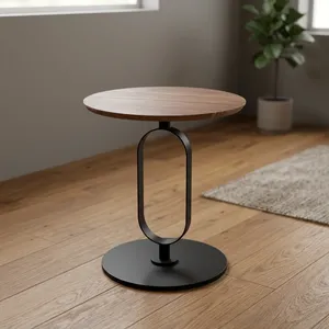 Mesa Auxiliar Redonda Moderna con Tapa de Madera y Base de Metal, Diseño Minimalista, Mueble para Sala de Estar, Decoración Duradera para el Hogar - Product Image 3
