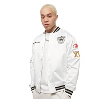 Blouson universitaire sans col d'hiver, personnalisé, en tissu polaire 100% polyester, avec patchs brodés sur le devant, patchwork à bouton unique
