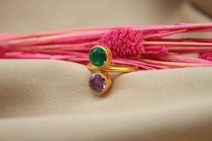 แหวนทองคำปรับขนาดได้ประดับพลอยมรกตและอเมทิสต์เงินแท้ 925 ทำมือ ของขวัญวันเกิด วันครบรอบ - Product Image 3