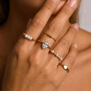 Geometric Freshwater Pearl <b>Rings</b> 304 Stainless Steel with 18K Gold PVD Plated Finish Tarnish Free Waterproof Fashion Jewelry - Product Image 1