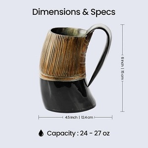 F S INTERNATIONAL Tasses en corne de buffle écologiques faites à la main style américain avec poignée, fabriquées en usine de l'Uttar Pradesh pour les fêtes - Product Image 1
