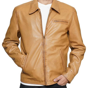 เสื้อแจ็คเก็ตบอมเบอร์หนังวัวแท้สีแทนสำหรับผู้ชาย ปกคอพับ ปิดด้วยซิป ทรงปกติ สไตล์ลำลอง สไตล์ฤดูใบไม้ร่วง สไตล์สตรีทแฟชั่น - Product Image 3