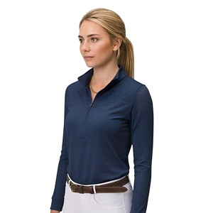 Camisa de equitación para mujer, manga larga, con cremallera de un cuarto, transpirable, elástica, para polo ecuestre. - Product Image 1