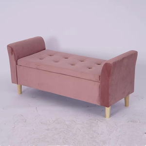 Cutest pinkish <b>bench</b> <b>velvet</b> pouf with metal legs stands as a fusion of delicacy and strength adds touch of elegance to any room - Product Image 1