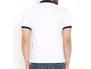 Chemise décontractée pour homme en coton tricoté blanc et bleu marine, design uni, avec fermeture éclair, respirante - Product Image 2