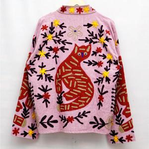 เสื้อแจ็คเก็ตวาร์ซิตี้คอจีนผ้าฝ้ายลายเป็ดสำหรับผู้หญิง ปักลายดอกไม้รูปแมวด้วยมือ เป็นมิตรกับสิ่งแวดล้อม แบบเปิดด้านหน้า - Product Image 6