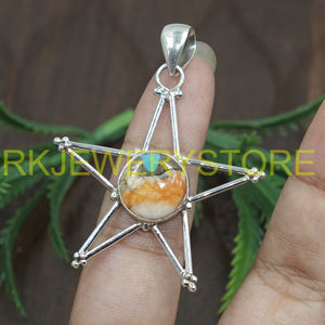 Colgante de estrella de plata de ley 925 con turquesa de ostra espinosa naranja, joyería hecha a mano, collar estilo bohemio occidental, regalo para mujer - Product Image 3