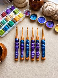 Fresh Arrival Eco-Friendly Durable Resin Wood Crochet <b>Hooks</b> | Handmade Ergonomic Design | Purple Teal Swirl Pattern | Gift for - Product Image 5