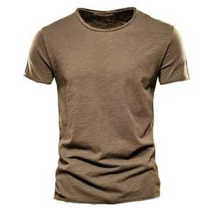 <b>Men's</b> Slim Fit Short Sleeve O-Neck T-Shirt Solid Color Knitted Casual Wear 100% Cotton Jersey Fabric - Product Image 1