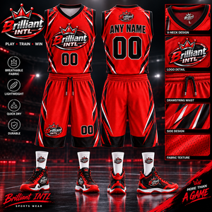 Ensemble de maillots de basket-ball personnalisés rouge et noir, col en V, sans manches, uniforme sportif, séchage rapide, kit d'équipe, 100% polyester, unisexe - Product Image 1