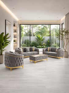 Luxury 321 Grey Chesterfield <b>Sofa</b> Set with Tufted Design and <b>Gold</b> Trim for Living Room Villa Hall Office Contamporary Design - Product Image 5