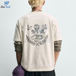 Camiseta de algodón de manga corta con cuello redondo para hombre, con estampado de letras en la parte delantera, estilo casual, tejido de punto tipo jersey. - Product Image 6
