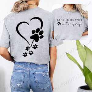 เสื้อฮาราจูกุแฟชั่นวินเทจ เสื้อยืดแขนสั้นผู้หญิง ลาย Life Is Better with My Dogs เสื้อลำลองลายอุ้งเท้าสุนัขรูปหัวใจ - Product Image 3