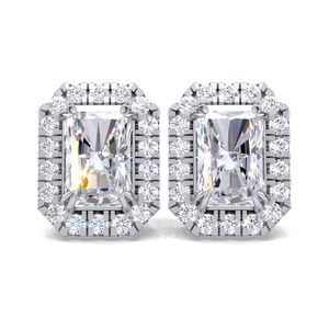 IGI Certified Lab Grown Diamond Radiant Cut Halo Stud <b>Earrings</b> Solid 925 Sterling Silver Milgrain Halo Diamond Studs - Product Image 1
