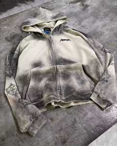 Sudaderas con capucha de forro polar de invierno personalizadas OEM, con doble cremallera, extragrandes, estilo vintage, desgastadas, con efecto descolorido por el sol, bordado de parches y lavado ácido - Product Image 1