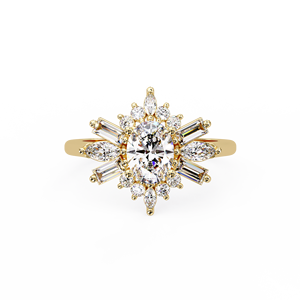 Bagues de mariage en or jaune 14K 18K avec diamant de laboratoire ovale Starburst Halo, certifiées IGI, bijoux personnalisés, fournisseur en gros - Product Image 4