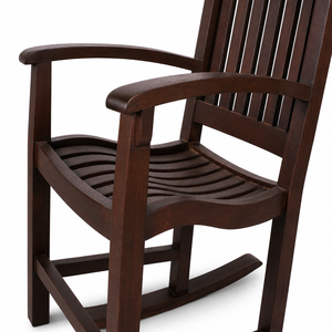 Fauteuil à bascule traditionnel en bois massif à dossier haut avec base courbée, mobilier de salon rustique et classique - Product Image 4