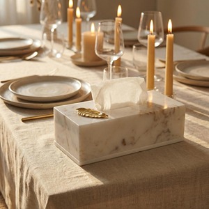 White <b>Marble</b> With Gold Leaf Accent Luxury Tissue Box Holder For Home Party And Kitchen Decor Elegant Stylish Napkin Storage Box - Product Image 5