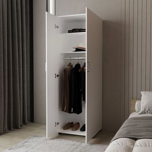 Armadio Bianco a 2 Ante con Asta Appendiabiti per Organizzazione Guardaroba - Product Image 2