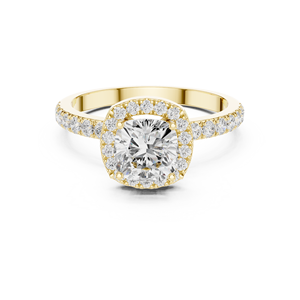 Anillo de compromiso de oro amarillo chapado con diamante talla cojín para mujer, banda pavé, regalo para promesa, boda, aniversario, fiesta - Product Image 2