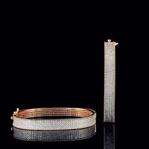 AADIHI JEWELS Luxury 18K <b>Solid</b> <b>Gold</b> Diamond BR020 Men's Wedding <b>Bangles</b> Pair Round Brilliant Cut Certified Rhodium Plated - Product Image 4