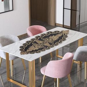 Luxury Embroidered Floral Table Runner Polyester Washable Home Decor Gold Black Pattern - Product Image 1
