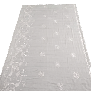 Wholesale Women Cotton Voile Shawl White Floral Embroidered Scalloped Edge Lightweight Soft Breathable Hijab Long Wrap Daily - Product Image 2