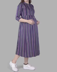 <b>Plus</b> <b>Size</b> <b>Women's</b> Striped Empire Waist Casual <b>Dress</b> Three Quarter Sleeve Mid Calf Length Loose Fit Viscose Polyester Fabric - Product Image 3