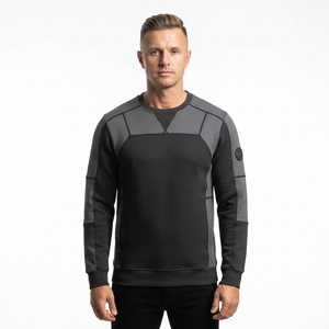 Mens Black <b>Grey</b> Panel Crewneck <b>Sweatshirt</b> Technical Casual Streetwear Pullover Long Sleeve Top - Product Image 1