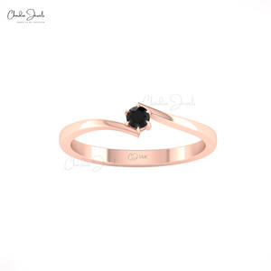 Nuevo Anillo Solitario de Diamante Negro Real de 0.11CTW, Piedra de Nacimiento de Abril, Oro Sólido de 14k, Anillo Delicado, Regalo Perfecto para el Día de la Mujer - Product Image 3