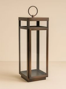 Lanterne géométrique en métal avec inserts en verre pour la décoration moderne de la maison et du patio - Product Image 4