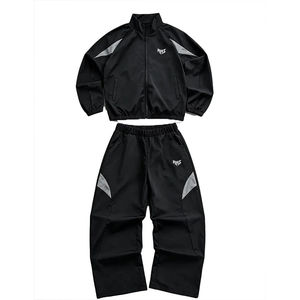 <b>Black</b> Track Suit Stand Collar <b>Zip</b> Jacket Loose Fit Track Pants Contrast Panel Sportswear Windbreaker Custom Wholesale <b>Hoodies</b> - Product Image 4