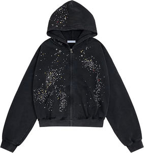 <b>Top</b> Trendy Streetwear <b>Cropped</b> Zipper Hoodie with <b>Rhinestones</b> Work Custom Logo & Color Men & Women Fashion <b>Rhinestones</b> Hoodies - Product Image 1