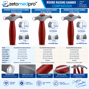 Rounded Raising Hammer Narrow Wide 19mm x 6mm 19mm x 10mm 19mm x 7mm Wood Steel Jewelry Metal Shaping <b>Tool</b> ZETOMEDPRO - Product Image 5