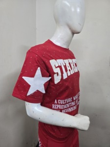 Camiseta de Manga Corta con Cuello Redondo Roja para Hombre Starcult, Bordada, Informal, Antiarrugas, Transpirable, 100% Algodón, Corte Regular - Product Image 4