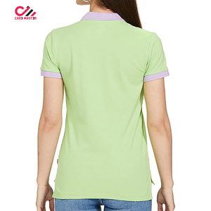 Polo à manches courtes pour femme, couleur unie, tricoté, style décontracté avec bordure et col à carreaux à l'intérieur - Product Image 2