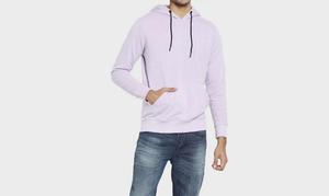 เสื้อสเวตเตอร์มีฮู้ดสีม่วงอ่อนสำหรับผู้ชาย ผ้าถักสีพื้น แขนปกติ สไตล์ฤดูใบไม้ร่วง - Product Image 3