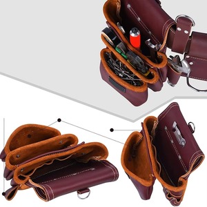 Brown 2026 <b>Leather</b> <b>Tool</b> Belt With Pockets And Adjustable Strap For Workshop Equipment Storage - Product Image 5