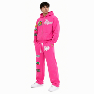 Conjunto de Sudadera con Capucha y Pantalones de Chándal de Felpa Gruesa para Hombre, Novedad 2026, Personalizado con Pedrería, Cremallera Completa, Oversize, de Algodón French Terry - Product Image 3