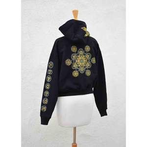 Sweat à capuche court zippé - Noir 100% Coton Écologique Anti-rétrécissement Hiver Brodé ODM - Product Image 1