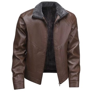 <b>Men's</b> Black PU Leather <b>Jacket</b> Moto Biker Style Turn down Collar Faux Fur Lining Zipper Closure Regular Fit Autumn Wear - Product Image 6