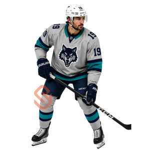 Maillot de hockey sur glace personnalisé pour hommes, uniforme d'équipe entièrement sublimé, design loup gris marine, vente en gros OEM, fournisseur de vêtements de hockey pour les États-Unis et le Canada - Product Image 1