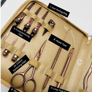 LUMINEX Hair Extension <b>Tools</b> Kit Gold Color Portable With Bead Plier Bond Cutter Thinning Razor <b>Clips</b> Comb - Product Image 2