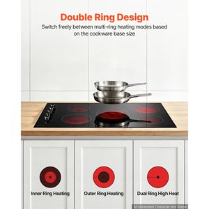 Placa de Cocina Eléctrica de 36 Pulgadas, 5 Quemadores, 8800W, 220V, sin Enchufe, Vitrocerámica Radiante, 11 Niveles de Potencia - Product Image 3