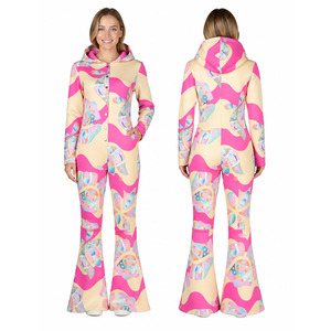 Custom <b>Women</b> Hooded <b>One</b> <b>Piece</b> <b>Ski</b> <b>Suit</b> Retro Printed Flared Leg Jumpsuit Warm Winter Snow Overall <b>Ski</b> Onesie - Product Image 5