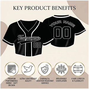 Maillot de baseball court personnalisé noir pour femme – Col en V, nom et numéro personnalisables, 100 % polyester, graphismes inaltérables, coupe classique - Product Image 3