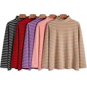 Haut en tricot à col roulé rayé pour femme, manches longues, coupe décontractée, à porter toute l'année - Product Image 1